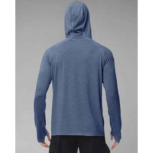 Roadbox Mens UPF 50+ Fishing Shirts, Long Sleeve UV Sun Hoodie, Hiking Running Swim Athletic Workout Shirt