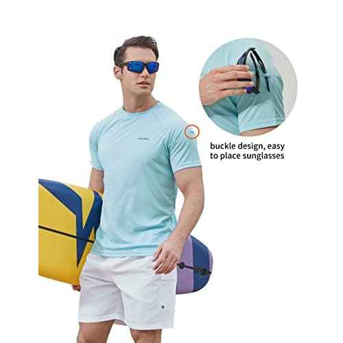 Men's Rash Guard Swim Shirts Short Sleeve UV Sun Protection Quick Dry UPF 50+ SPF Fishing Beach Water Shirt