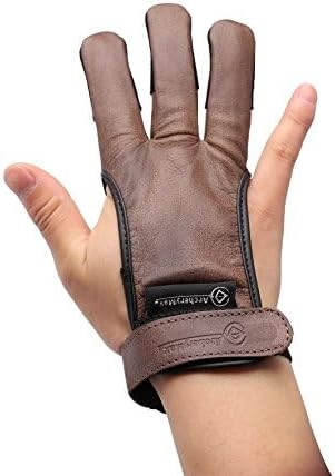 Handmade Brown Leather Three Finger Archery Gloves
