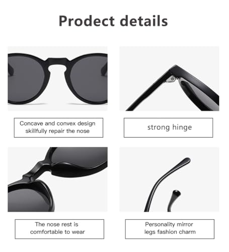Retro Round Polarized Sunglasses for Women and Men - Vintage Style UV Protection - Black + Transparent/ Grey