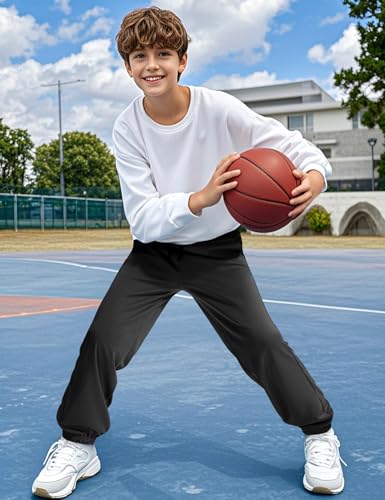 Auranso Boys Sweatpants Kids Mesh Athletic Pants Quick Dry Joggers Black 13-14 Years