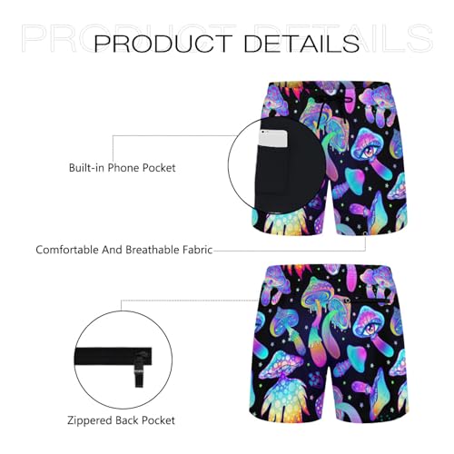 Mens Swim Trunks with Compression Liner - Medium / Mushroom - 5.5 Inch Inseam Quick Dry Beach Shorts