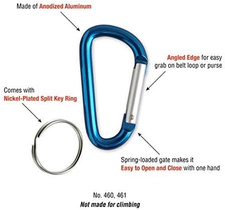 Lucky Line Aluminum Large 3-1/8" Carabiner Clip, 5 Pack, Snap-Link C-Shape Heavy Duty Key Chain, Nickel-Plated Key Ring, Light Weight and Durable