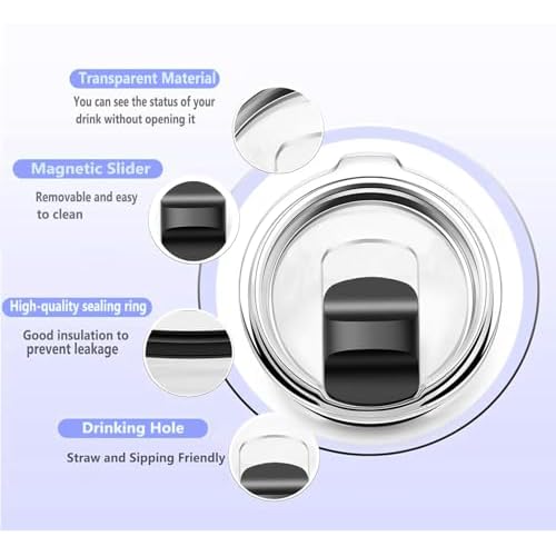 2PCS for YETI 30 oz Tumbler Lid, Replacement Lids Magnetic Slider Compatible for Yeti 30 oz Tumbler, 14 oz Mug and 35 oz Straw Mug, Travel Spill Proof Cup Lids Covers with Magnetic Slider Switch