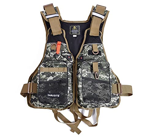 JKSPORTS Fishing Vest Safety Life Jacket for Swimming Sailing Boating Kayak Floating Multifunction for Men and Women Vest/Kayak (One Size(100-220 pounds),Green camo)