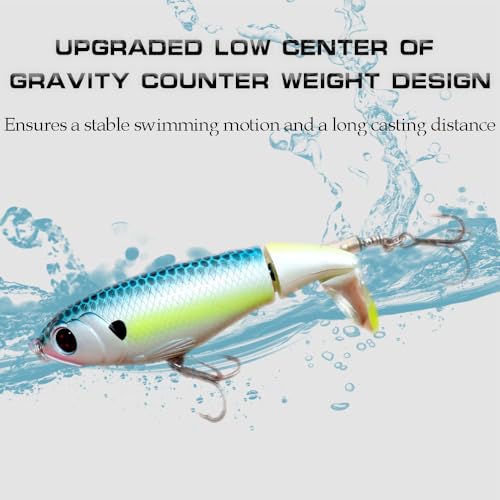 SENPHE 5PCS Topwater Fishing Lures for Bass Fishing with Storage Box, Whopper Popper Fishing Lure Catfish Pike Perch, Floating Pencil Bass Bait with Rotating Tail Freshwater (Box-A(5PCS))