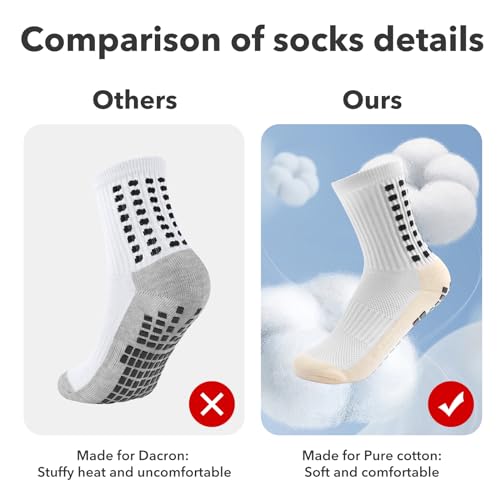 Youth Soccer Grip Socks 4 Pairs - Better Traction, One Size, White - Youth Sports Socks