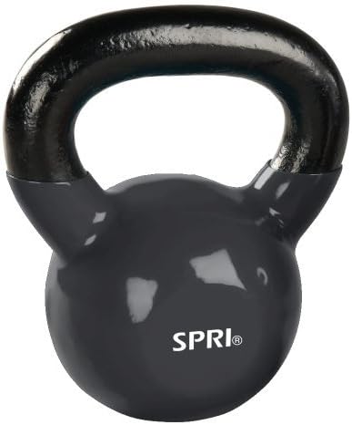 SPRI Kettlebell Weights Deluxe Cast Iron Vinyl Coated Comfort Grip Wide Handle Color Coded Kettlebell Weight Set