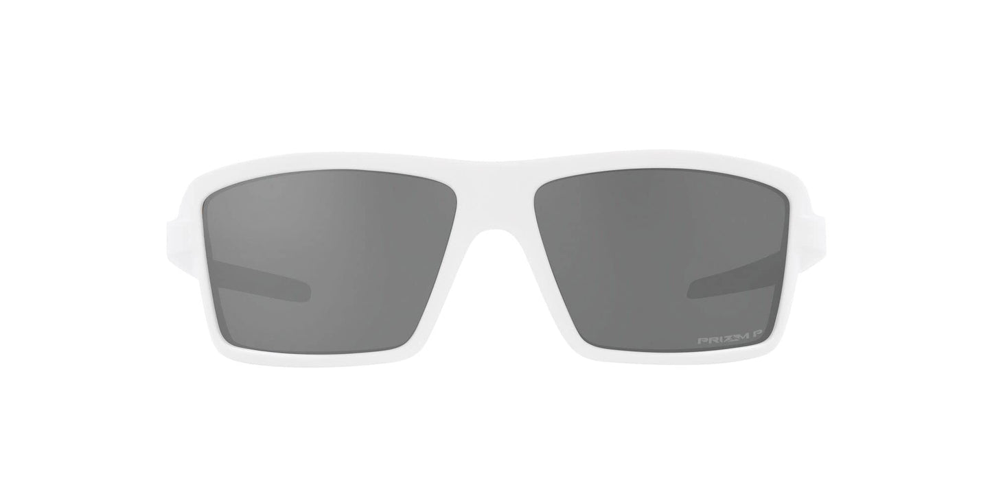 Oakley Men's OO9129 Cables Rectangular Sunglasses, Matte White/Prizm Black Polarized, 63 mm