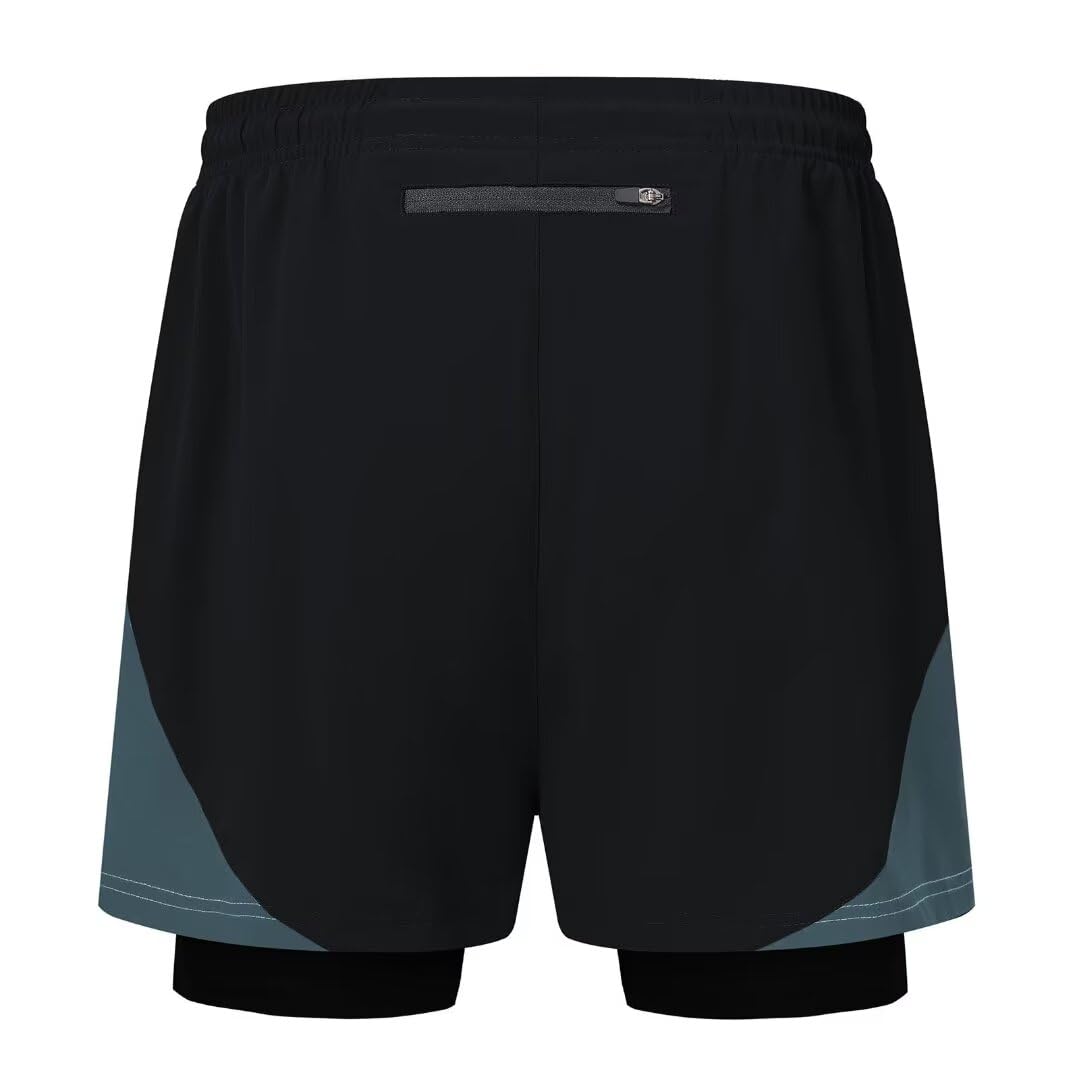 Pdbokew Men's 2 in 1 Running Shorts Lined Workout Shorts Black L