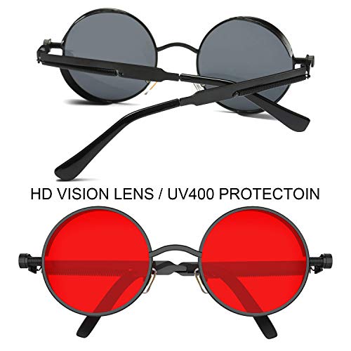 PROUDDEMON Retro Gothic Steampunk Sunglasses for Women Men Round Lens Metal Frame
