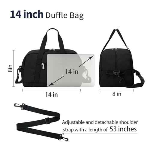 Small Gym Bag 14 inch lightweight Carry On Mini Duffel Bag for Travel Sport - Black