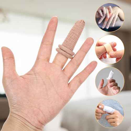 Cotton Bandage Finger Cots, 15 Pcs Breathable Finger Gloves Elastic Thumb Protectors Reusable Fingers Covers for Wounds, Injury, Gardening Work, Kitchen (Skin Color)
