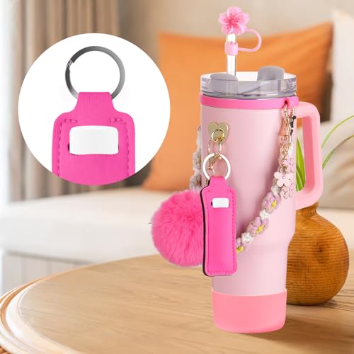 Mity rain Cup Accessories for Stanley Cup 30oz 40oz Tumbler with Handle, Including Water Bottle Handle Strap, Chapstick Holder, Boot, Keychain Charms, Straw Topper Cover Cap for Stanley (Pink)