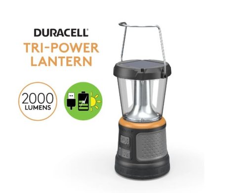 Duracell - 2000 lumens LED flashlight with 360° and 180° illumination for camping, fishing and emergency use, 6 light modes and 3 power supplies available for charging, 1654528