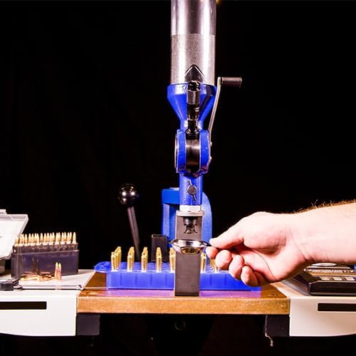 Frankford Arsenal Platinum Series Reloading Stand with Adjustable Steel Frame Construction, Wood Surface Center and Storage Bins for Reloading, Black, White, Blue