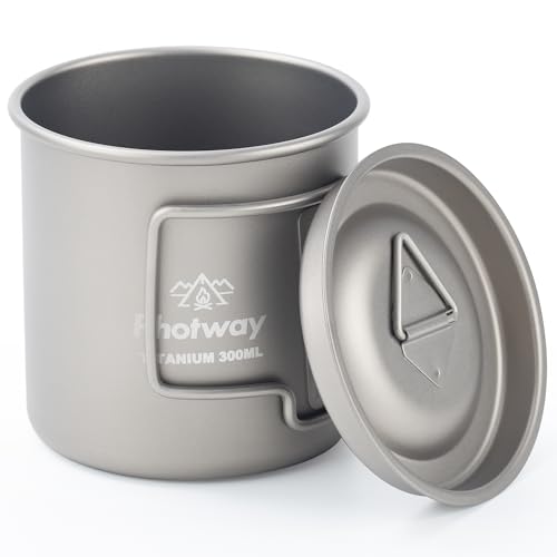 Camping Titanium Mugs Cups 300ml Camp Coffee Mug with Lid - Ultralight Backpacking Camp Cup for Hiking Backpacking Camping Open Fire