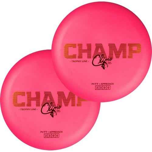 Climo Disc Golf Champ Putter 2-Pack - Trophy Line Plastic - 173+ Grams - White, Black, or Pink ? Matching Putters ? Ken Climo 12X World Champion