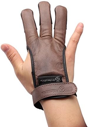 Handmade Brown Leather Three Finger Archery Gloves