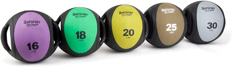 Aeromat Dual Grip Power Medicine Balls for Abdominal Training and Rotational Movements - 9" Diameter - Weights Color-Coded