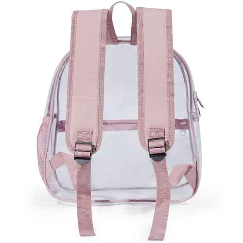 Mini Clear Backpack 12"x6"x12" Stadium Approved See Through Bag Waterproof PVC Small Transparent Backpacks for Festival Sport Event Concerts, Rose Gold