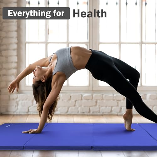 Fitvids Folding Exercise Gymnastics Mat, 4'x8'x2" Gym Workout Mat with Carrying Handles 4-Fold High-Density Anti-Tear Portable Fitness Aerobics Mat for Home Gym Yoga Pilates Tumbling MMA Core Training