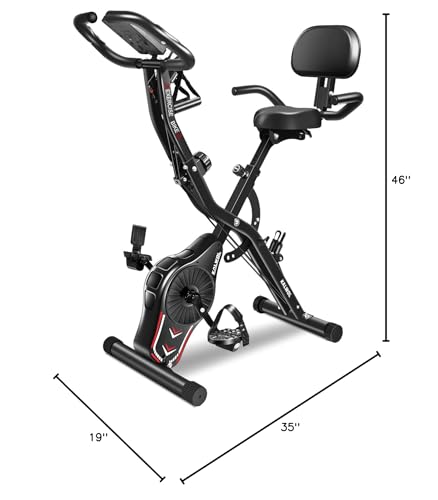 KALWOL Folding Exercise Bike, 5-in-1 Foldable Stationary Bike Upgraded 16-level Magnetic Resistance 10DB Near-silent Bike Upright Indoor Cycling Bike with 350LB Capacity, Comfortable Seat Backrest…