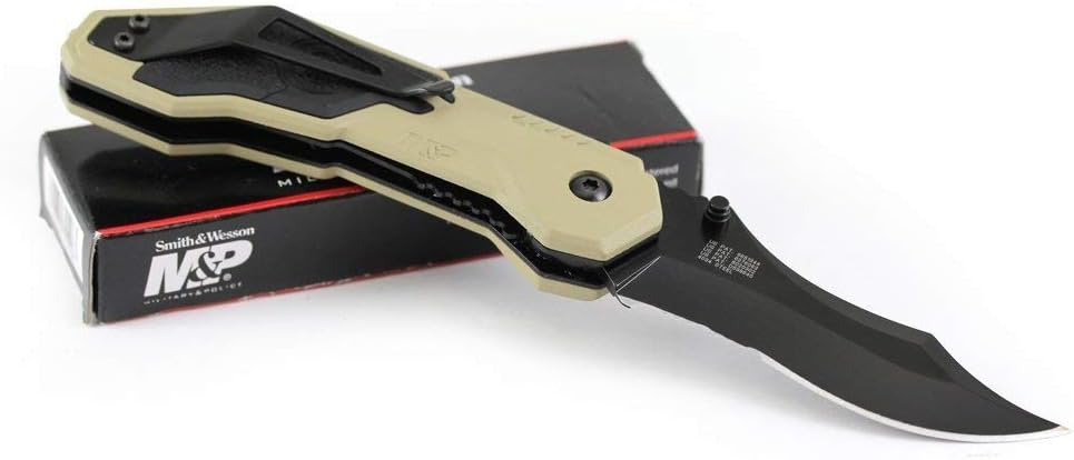 Smith & Wesson M&P SWMP1BSD 7.1in S.S. Assisted Folding Knife with 2.9in Serrated Clip Point Blade and Aluminum Handle for Tactical, Survival and EDC,Black