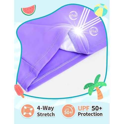 TENVDA Girls Rash Guard Swimsuit Long Sleeve Bathing Suits with Shorts for 3-12 Years Old Kids