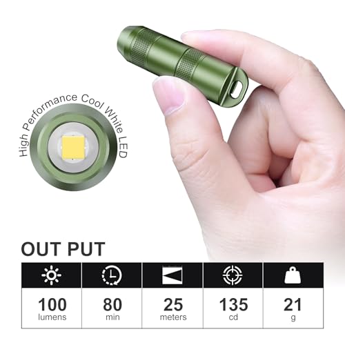 Green Rechargeable Mini Keychain Flashlight 100 Lumens Magnetic Compact
