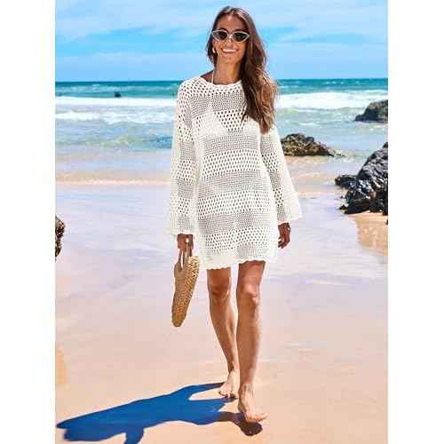 ANRABESS Women Swimsuit Crochet Swim Cover Up 2025 Summer Bathing Suit Swimwear Mesh Knit Beach Dress Vacation Outfits