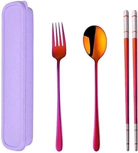 3 PCS Outdoor Flatware Set Fork Spoon Chopsticks/Travel Flatware Set with a Case
