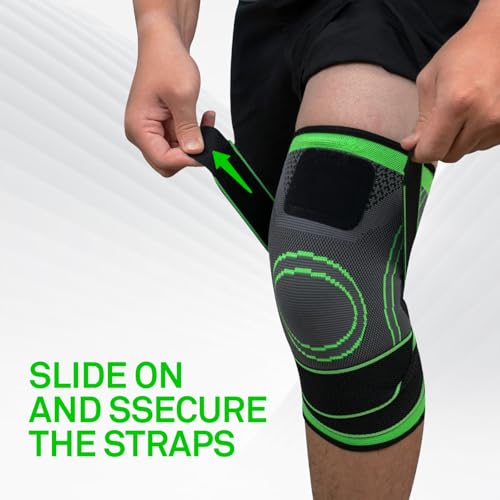Adjustable Knee Sleeve with side stabilizers - Knee Compression Sleeve for Men & Women, Knee Brace for Meniscus Tear, Arthritis Pain, Running, Sports & Injury Recovery Knee Support
