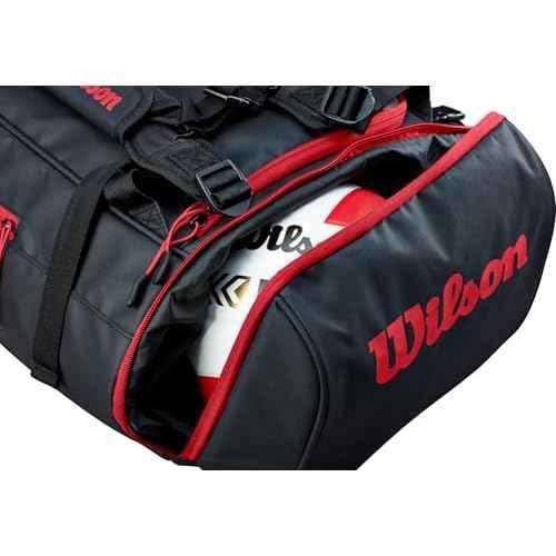 Wilson Sport Duffle Bag - Black/Red, Holds Soccer Balls and Volleyballs