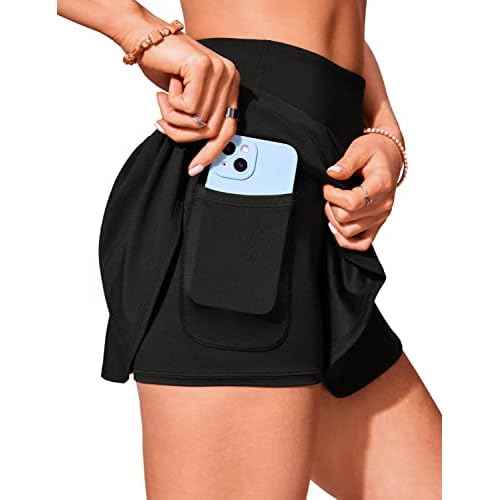 CRZ YOGA Womens High Waisted Swim Skirt Pleated Skorts Athletic Bathing Swimsuit Bottoms with Side Pocket