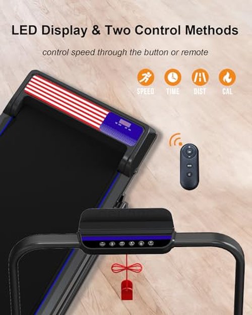 Treadmill Under Desk Walking Pad,2 in 1 Folding Treadmill for Home/Office with Remote Control and APP,Flag