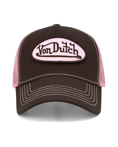 Unisex Trucker Hat with Mesh Back and Colorblock Design - One Size Brown Pink