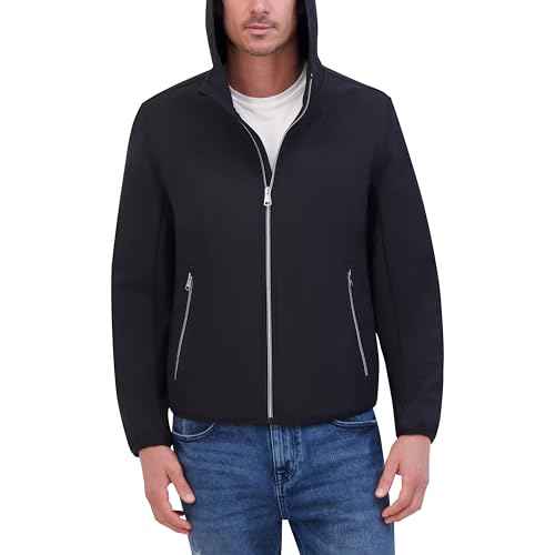 Kenneth Cole mens Hooded Soft Shell With Coil Zip Detail