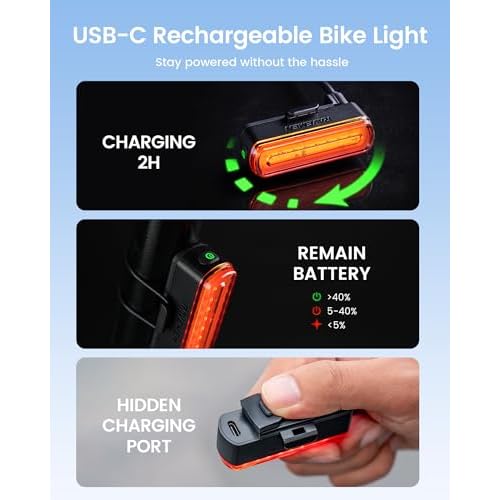 RAVEMEN TR30 Rear Bike Light, 270¡ÆVisibility Tail Light for Night Riding, 800m Visibility USB-C Rechargeable Bicycle Taillight for Urban Road Cycling, Auto On/Off and Brake Light