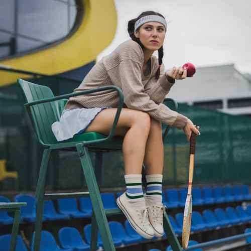 American Trends Retro Striped Crew Socks for Women Slouchy Athletic Calf Tube Socks Running Golf Tennis Volleyball Etc