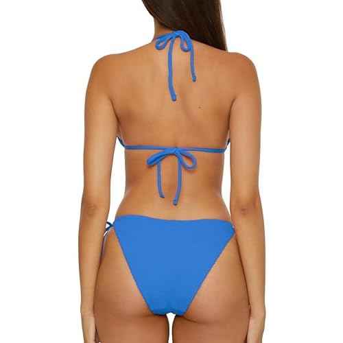 Lucky Brand Women's Sky Above Sand Textured Triangle Top Side Bottom Bikini Set, Adjustable, Tie Back, Two Piece Swimsuits