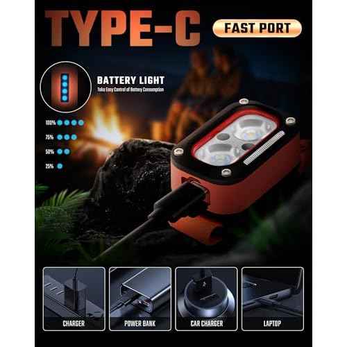 DARKBEAM LED Headlamp High Lumens USB Rechargeable Dual Light Headlight for Hardhat with Motion Sensor, Red Warning Light Up/Down Adjustable, Waterproof Head Lamps for Camping, Car Maintenance