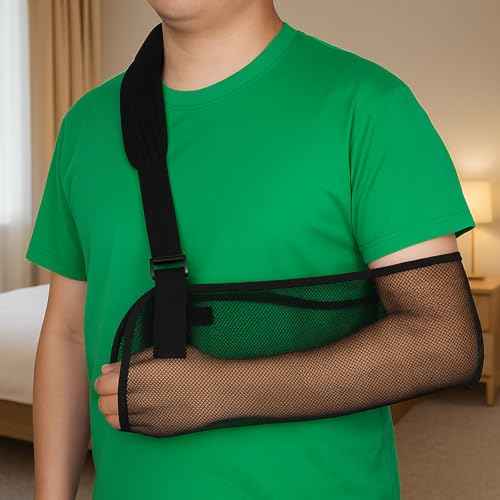 Mesh Arm Shoulder Sling, Breathable Shoulder Immobilizer Shower Adjustable Suitable for Left And Right Arms Comfort Type Men Women Elbow Wrist (Black)
