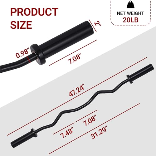 Fitvids Olympic Curl Barbell, Alloy steel, 48 inch