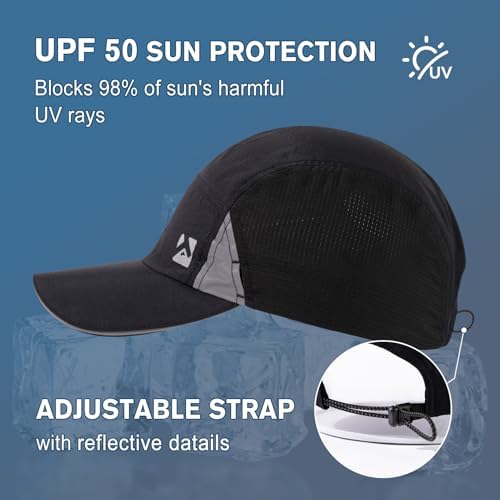 TOP-EX XL/XXL Mens Breathable Baseball Cap Women with Cooling Mesh Sunglass Lock UPF 50 Sun Hat Sport Running Golf Cap Foldable Black M/L