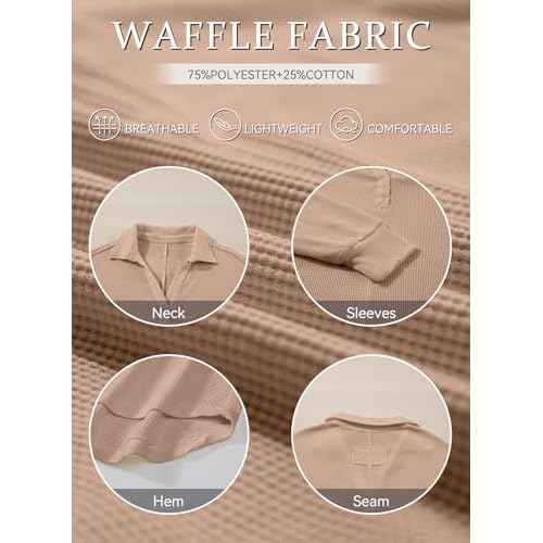 AlvaQ Womens Oversized Sweatshirt Loose V Neck Long Sleeve Lapel Collared Waffle Knit High Low Pullover Tops
