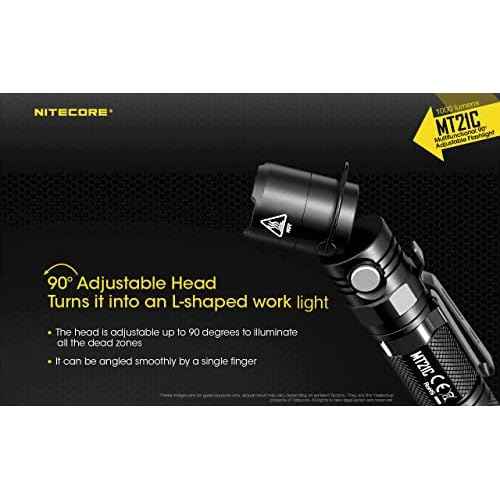 Nitecore MT21C LED Flashlight, 1000 Lumen Right Angle 90 Degree Tiltable Head L-Shape USB Rechargeable with Hard Duty Holster
