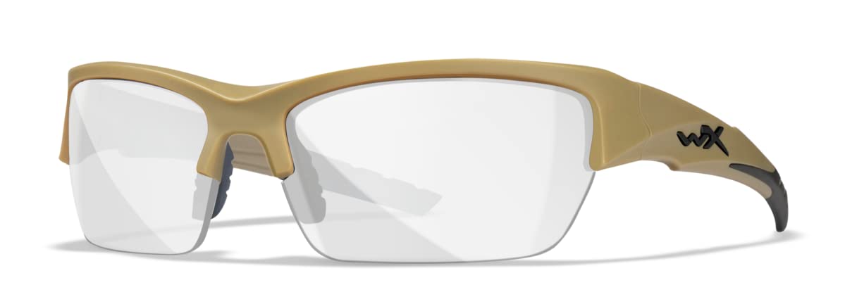 Wiley X WX Valor Tactical Sunglasses Safety Glasses for Men Shatterproof UV Eye Protection for Combat, Shooting and Fishing Matte Tan Frames, Grey, Clear, and Light Rust Lenses, Ballistic Rated