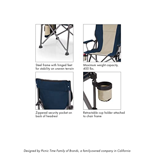 PICNIC TIME Outlander XL Camping Chair with Cooler, Heavy Duty Beach Chair, Outdoor Chair, 400 lb weight capacity, (Blue)