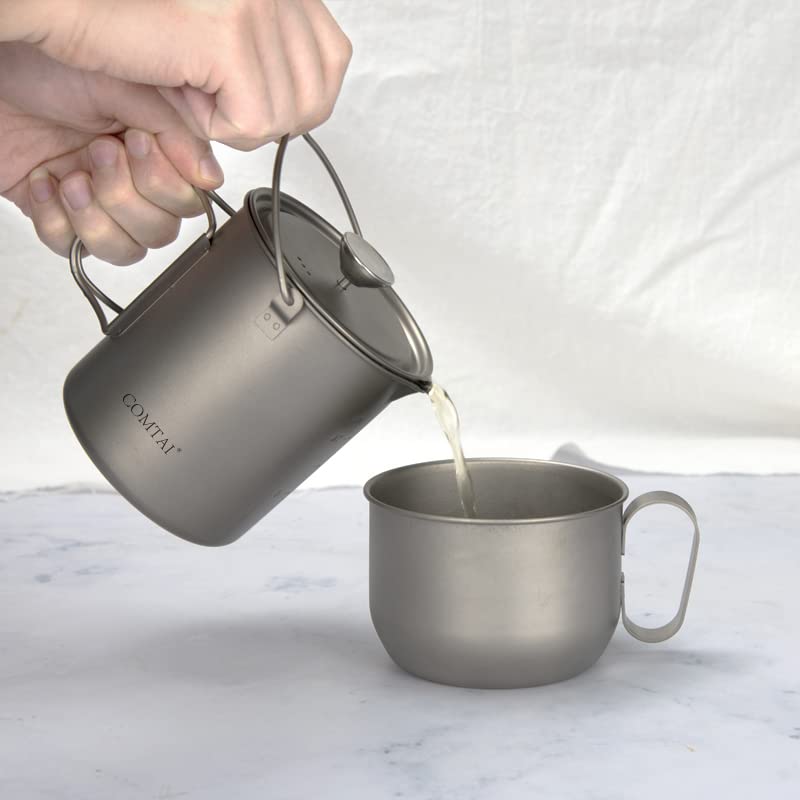 COMTAI Titanium French Press Pot 750mL/25 fl oz Coffee Maker Camping with Lid and Filter Titanium French Press Cup Backpacking for Outdoor Hiking Camp